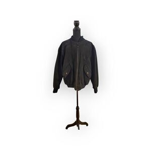 Foxrun Vintage Bomber Suede Jacket front pockets snap buttons in Black Size Larg